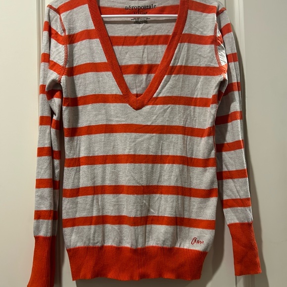 Aeropostale stretch deep V-Neck pullover stripe Aero sweater long sleeve size XL - Picture 1 of 9
